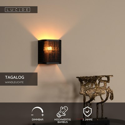 Lucide TAGALOG - Wandleuchte - 1xE27 - Schwarz